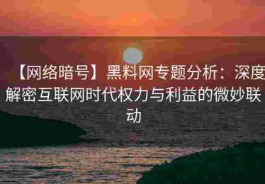 【网络暗号】黑料网专题分析：深度解密互联网时代权力与利益的微妙联动